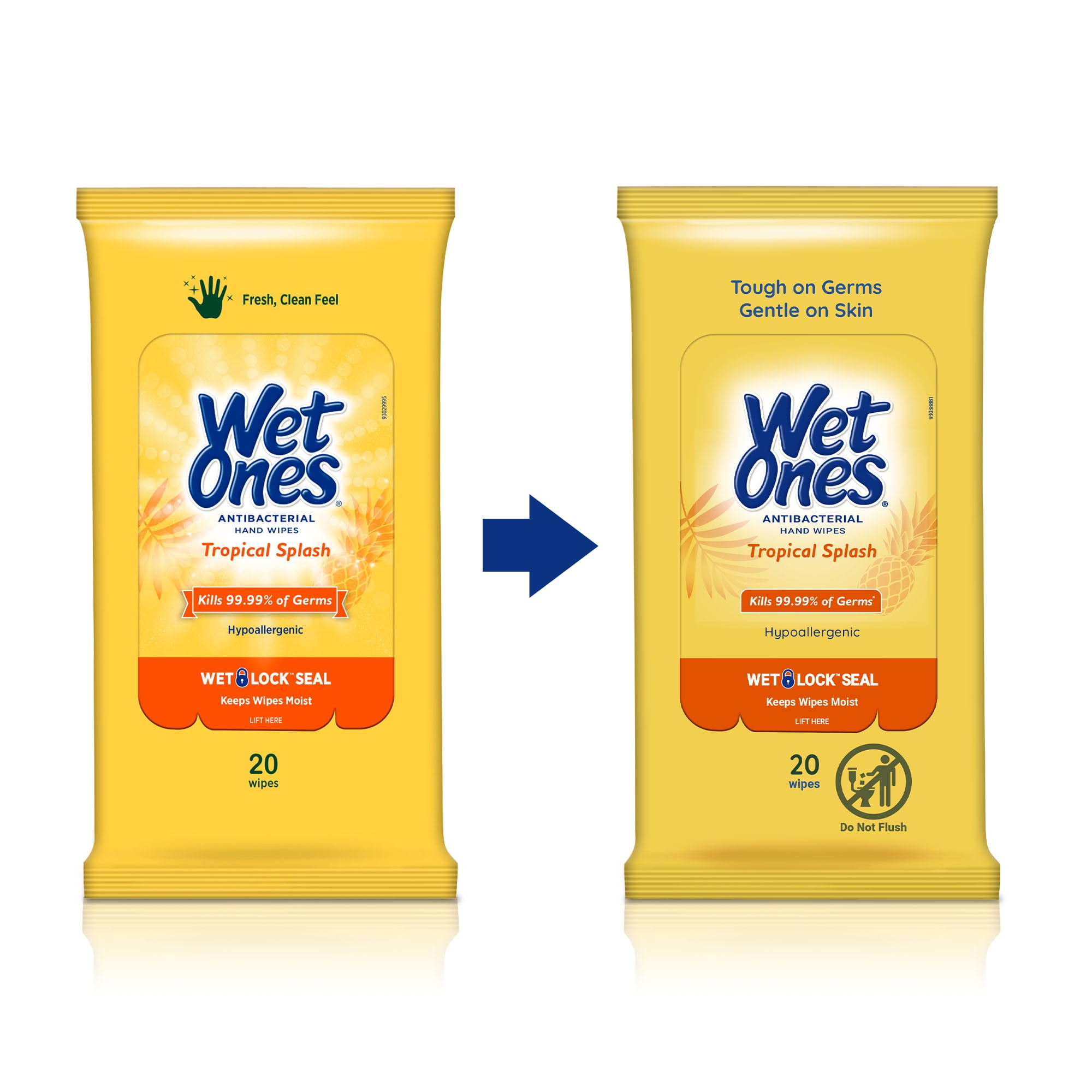 Wet Ones Antibacterial Hand Wipes Travel Pack, Tropical Splash Citrus Scent, 20 Count