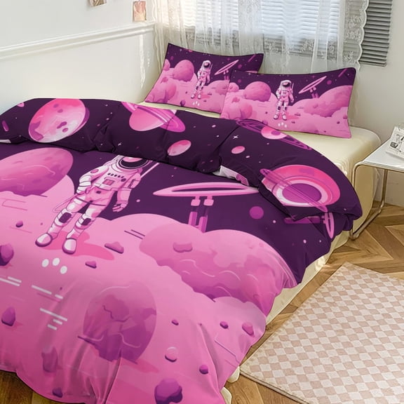 Space Astronaut Cartoon Duvet Cover Set Bedding Set Polyester Quilt Cover for Bedroom Decoration