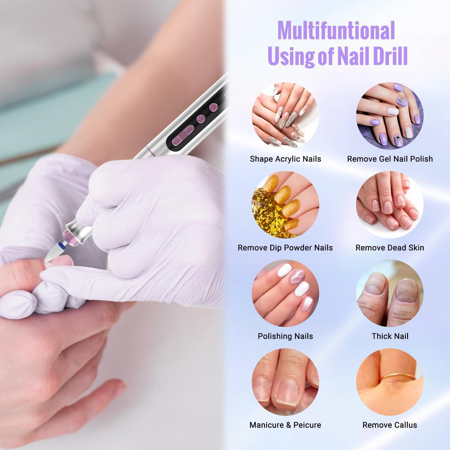 Aorsher Cordless Electric Nail Drill Machine, 13 in 1 Nail File Kit 35000RPM Professional Portable Rechargeable E File for Acrylic Polish Gel Removal Manicure Pedicure Set with 5 Speeds
