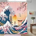 thumbnail image 2 of Japanese Cherry Blossom Shower Curtain, Asian Japanese Shower Curtain, Mount Red Sun Shower Curtain for Bathroom Set with Hooks, 72X72inch, 2 of 5