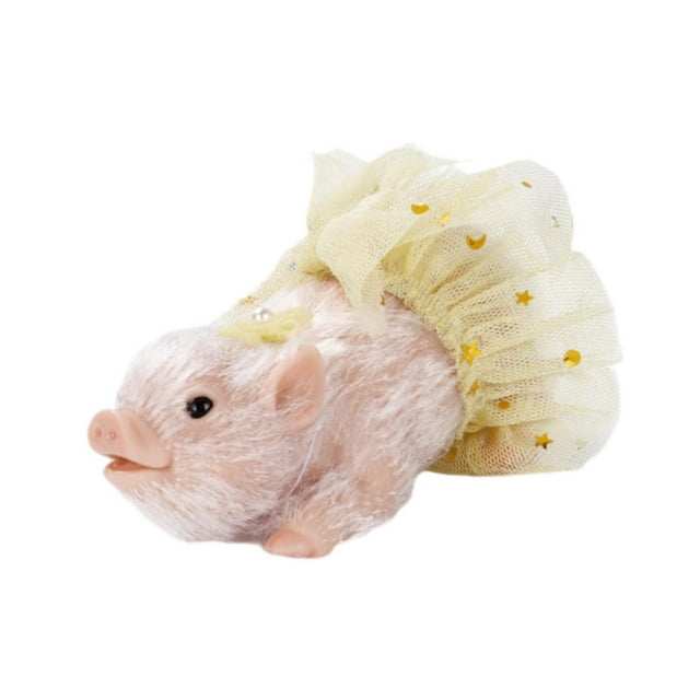 Cerdito de silicona recién nacido, mascota falsa, divertido cerdo renacido, mini juguete de silicona para niños, con vestido amarillo