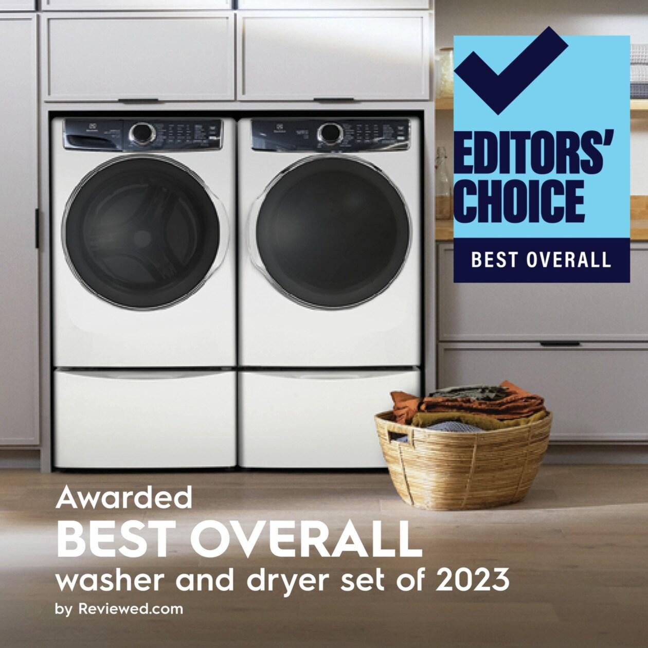 ELFE7637AW 27" Electric Front Load Dryer with 8 cu. ft. Capacity Balanced Dry Perfect Steam Option ENERGY STAR Certified and Luxury-Design Lighting in White