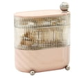 thumbnail image 1 of Caja de almacenamiento de escritorio de 3 niveles, giratoria, con divisiones, para joyería, cable de datos, cosméticos, color rosa crema., 1 of 13