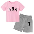 thumbnail image 3 of Ropa de bebé con estampado de letras para niños y adolescentes, conjunto de camiseta y pantalones cortos de verano de 2 piezas, conjunto informal de manga corta para niños y niñas, 3 of 5