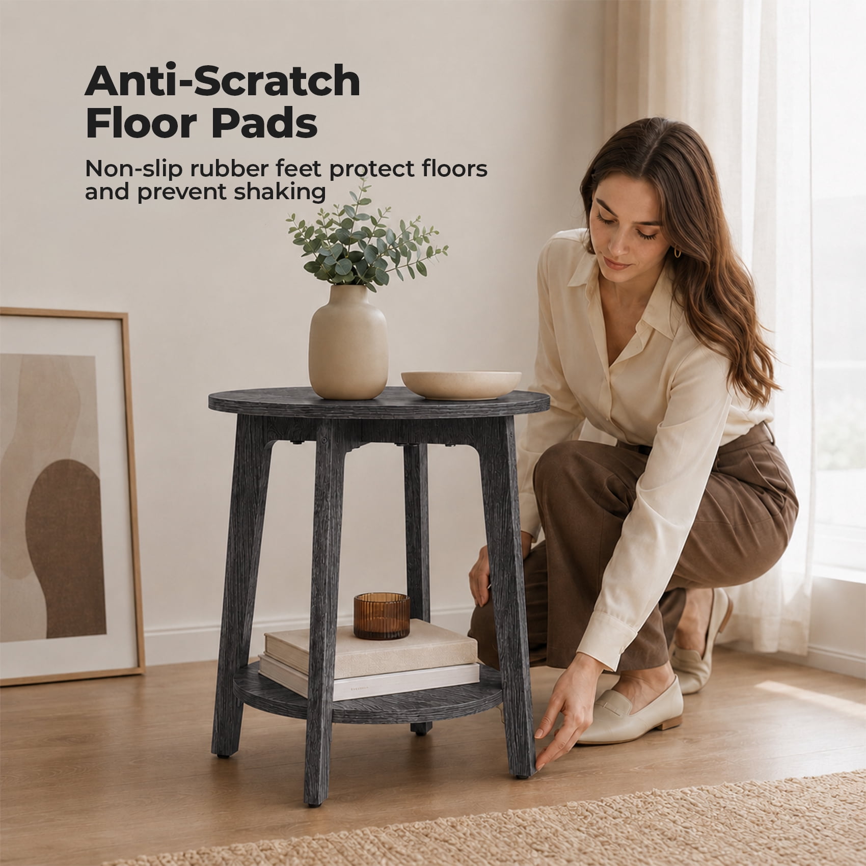 Alvantor Side Table, 2-Tier Small Round End Table, Nightstand with Tapered Legs, Curved Transitions, for Small Spaces, Living Room, Bedroom