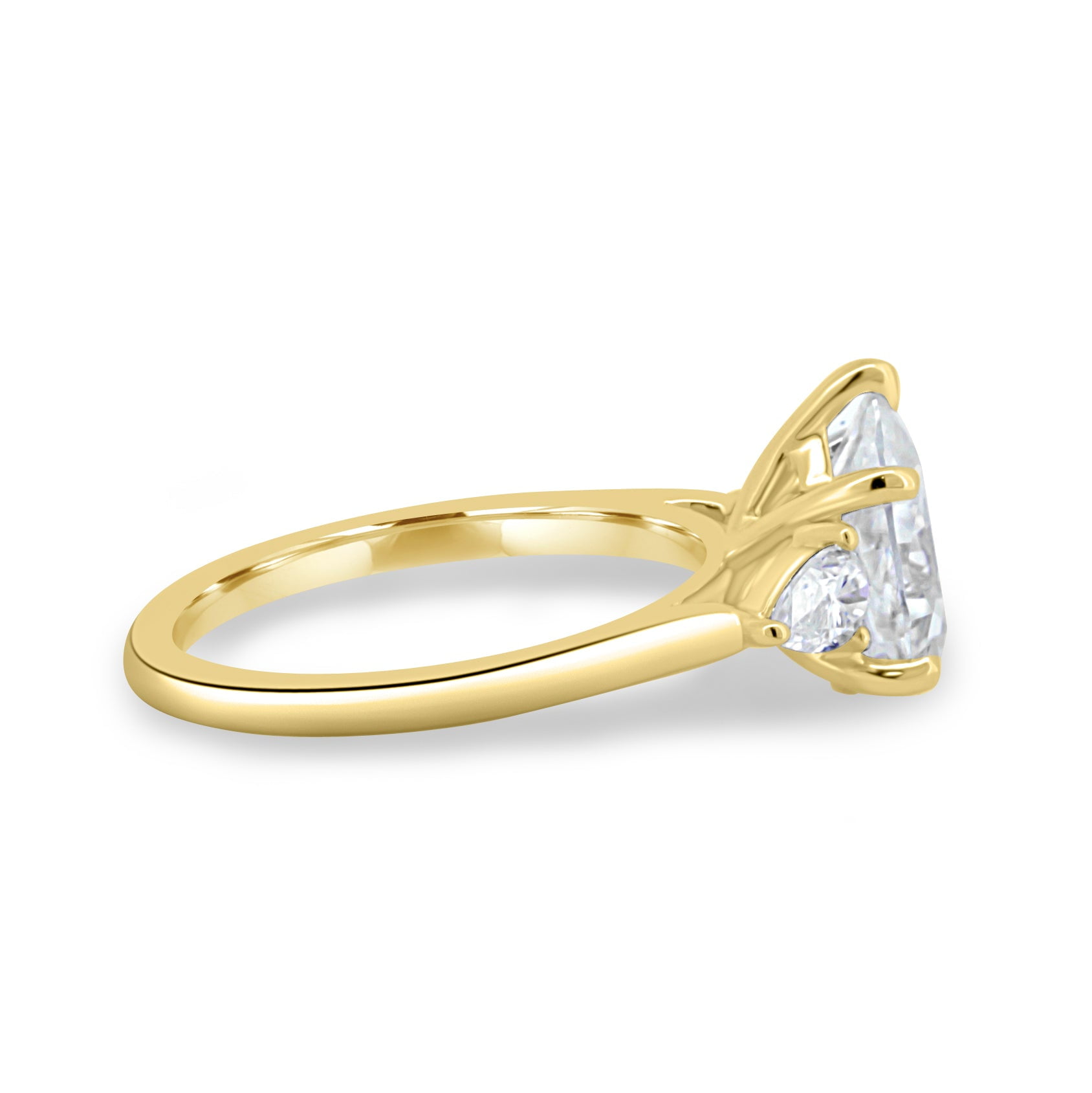 ESTE ORIGIN 2.00Ct Pear Cut Moissanite Trilogy Engagement Ring – 5 Claw Cathedral Setting in 18K Yellow Gold for Women US 8