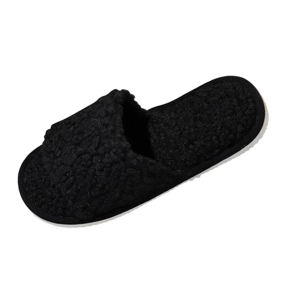 Risckoth Women's Fuzzy Slippers Open Toe Round Head Plush Fleece Indoor Slide Shoes