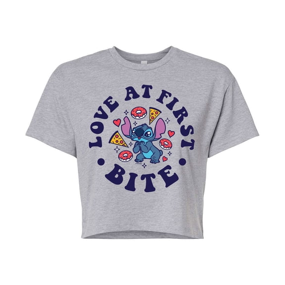 Lilo & Stitch - Valentine's Day Love At First Bite - Juniors Cropped Cotton Blend T-Shirt