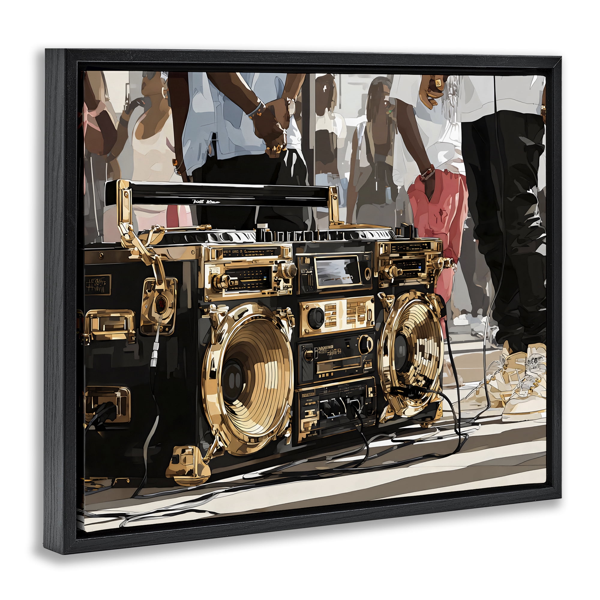 Stupell Industries Golden Stereo Hip Hop Beats Black Framed Floater Canvas Wall Art, design by Franklyn Gregory