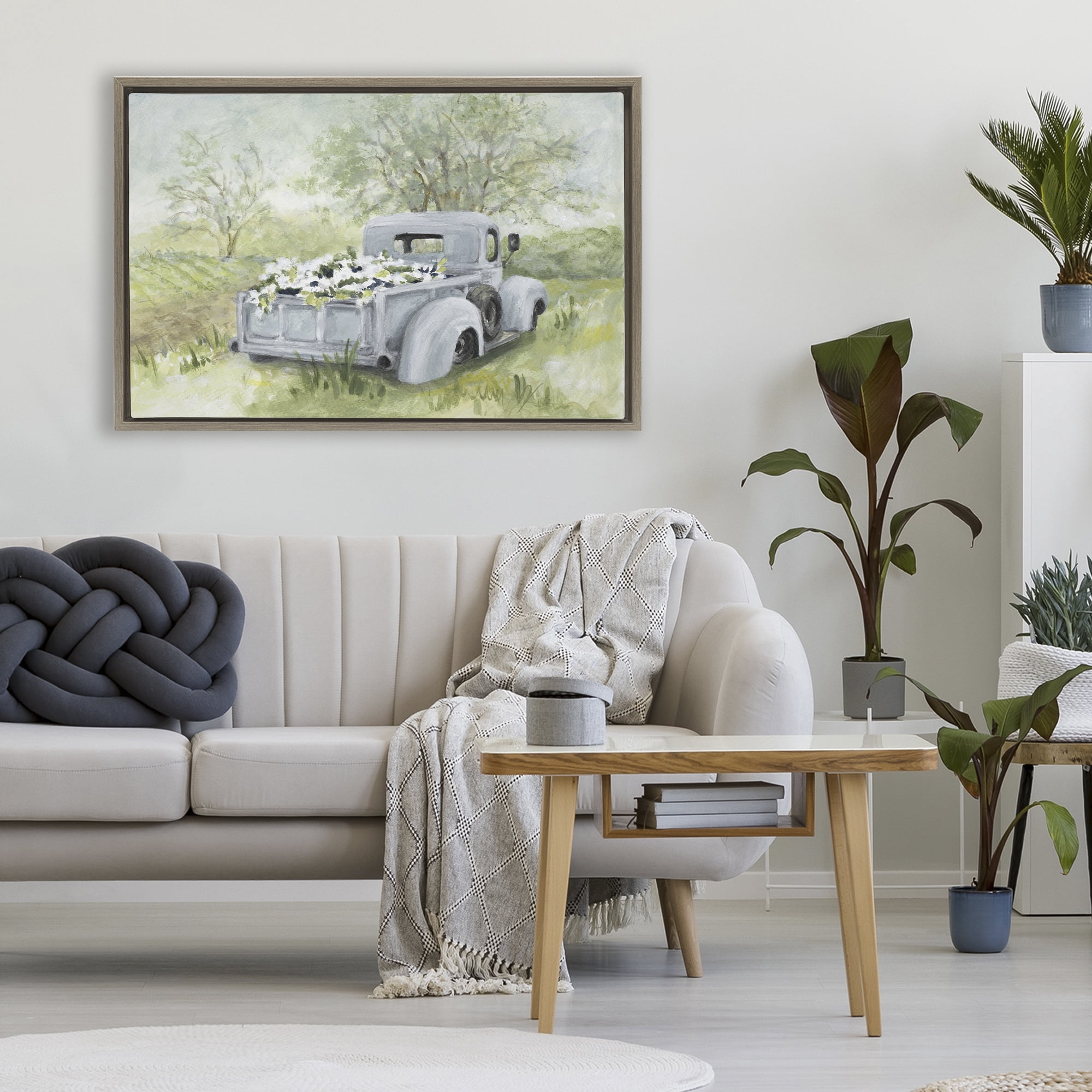 Stupell Industries Vintage Blue Truck Flower Sale Brown Framed Floater Canvas Wall Art, design by Lanie Loreth
