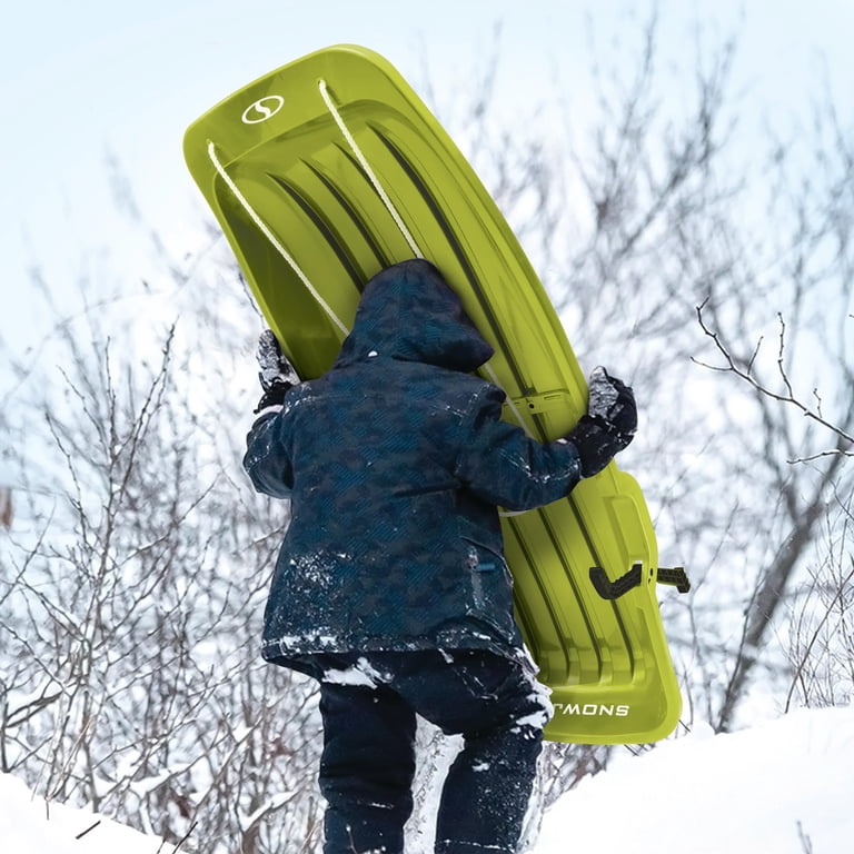 Snow Joe Plastic Snow Sled 48” Toboggan Board with Handles and