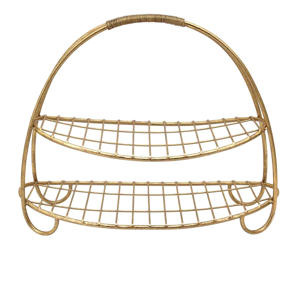 SageBrook Home 2 Tier Gold Metal Basket