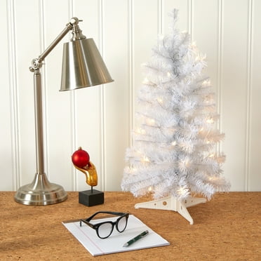 Nearly Natural 2ft. White Artificial Christmas Tree with 35 LED Lights and 72 Bendable Branches, White