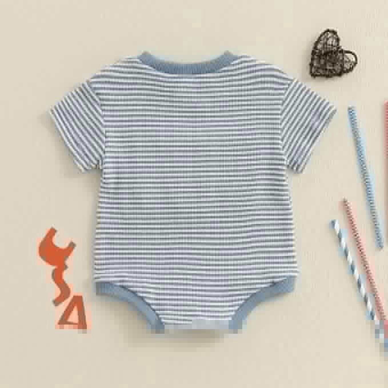 Povozer Infant Baby Boy Clothing Waffle Knit Short Sleeve Rompers Tractor Embroidery Jumpsuit Newborn Outfit Summer Clothes,Size 6-12 Months ,Blue