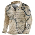 thumbnail image 1 of Blusas y camisas de manga larga con cuello redondo para hombre, blusa informal de moda con cuello vuelto, manga larga y botones estampados, blusa para hombre, 1 of 2