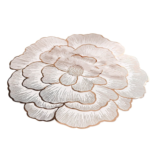Leodye 1PCS Peony-Patterned PVC Table Mat - Heat-Insulating Dining Mat -15IN
