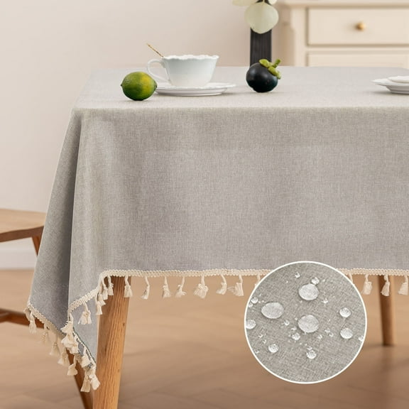 Soulgenix Tablecloth, 55"*70" Rectangle Table Cloth with Tassel, Table Cover for Dining, Party, Home, Fits Tables 30"×45" (4-6 seats), Beige