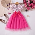 thumbnail image 4 of Girls Dresses Floral Collared Tulle Party Dress Short Ruffle Sleeve with Satin Bow Waist Elegant Summer Sundress for Kids 7-12Y, 4 of 8