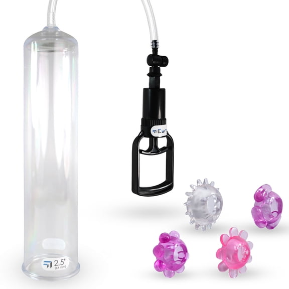 LeLuv Penis Pump Vacuum Easyop Tgrip 2.5" x 12" Cylinder Clear Hose Kit 4 Jelly Cock Rings