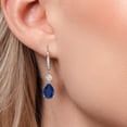 thumbnail image 3 of Gem Stone King 925 Silver and 10K Yellow Gold Blue Sapphire White Moissanite and White Lab Grown Diamond Earrings for Women | 4.84 Cttw | Gemstone Birthstone | Pear Shape 10X7MM, 3 of 6