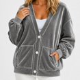 thumbnail image 5 of Wrongduck Women's Velvet Cardigan Jacket Lightweight Button Front Long Sleeve Casual Sweater Coat with Pockets Spring Fall Layering Top, 5 of 7