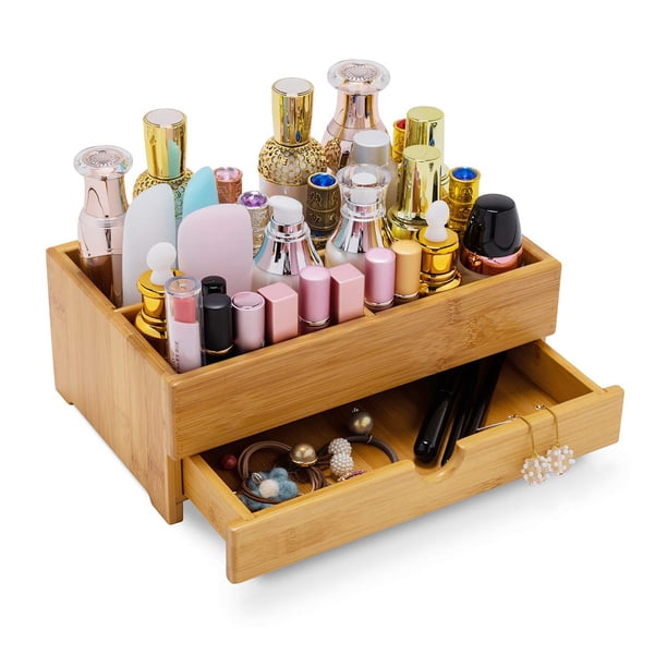 Organizador de maquillaje GOBAM Bamboo con cajón para baño y tocador