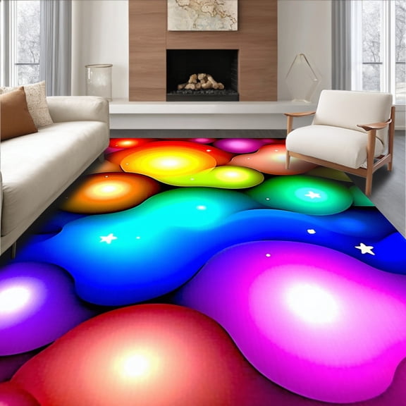 ODIKA 4'x6' Machine Washable Non-Slip Area Rug, Cosmic for Radiant Stars and Swirls High Traffic Rug, Red, 83076