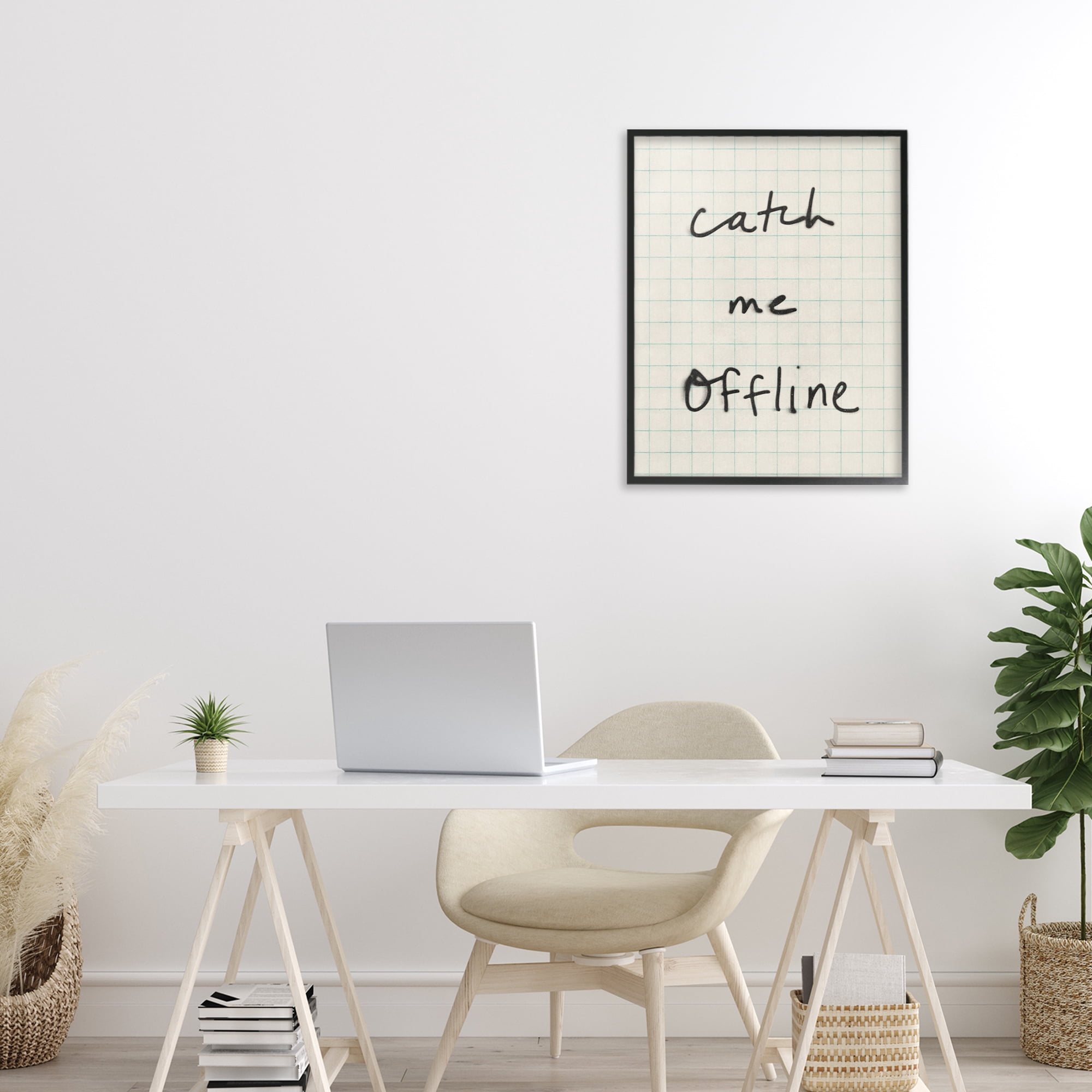 Stupell Industries Catch Me Offline Scrawl Black Framed Giclee Art, design by Victoria Barnes