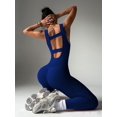 thumbnail image 3 of Women Backless One Piece Jumpsuits Sleeveless Scoop Neck Bodycon Romper Seamless Workout Yoga Royal Blue S, 3 of 6