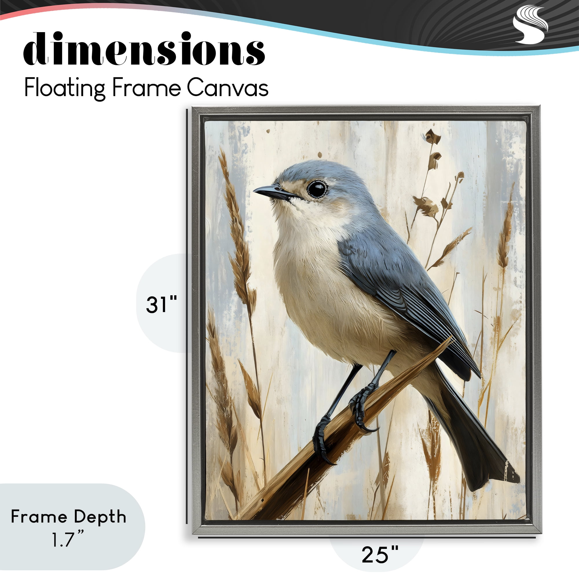 Stupell Industries Bluebird on Tall Glass Perch Gray Framed Floater Canvas Wall Art, design by Creative Studio