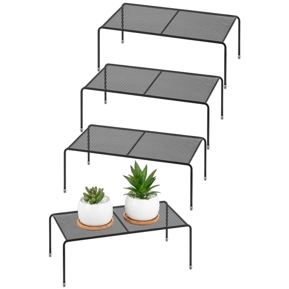 ROFAY Set of 4 Metal Kitchen Countertop Shelf Riser Organizer for Cabinets, Fridge, and Pantries - Black