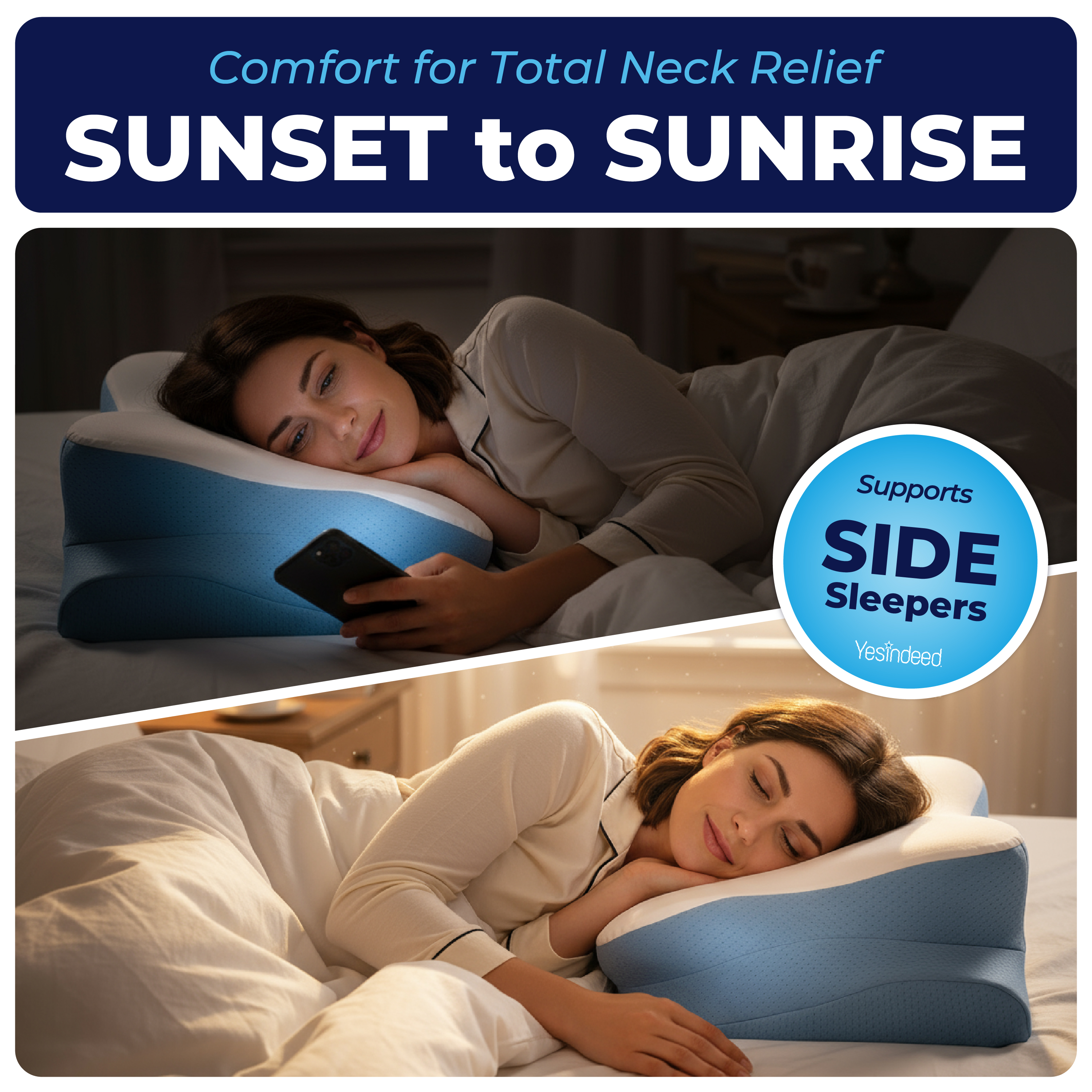 YESINDEED Pain Relief Cooling Pillow - Cervical Neck Support for Sleeping (Blue & White)