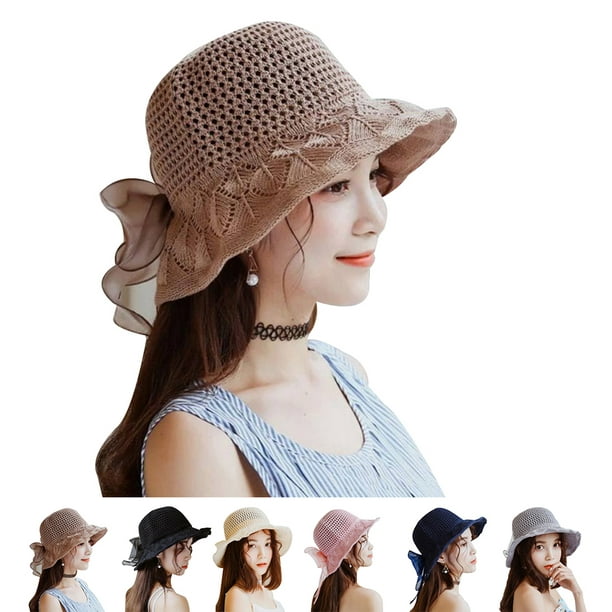 Straw Hat Bowknot Cap Handmade Hollow-out Weave Sunshade accessories Women  Ribbon Sunshade Summer Accessories 