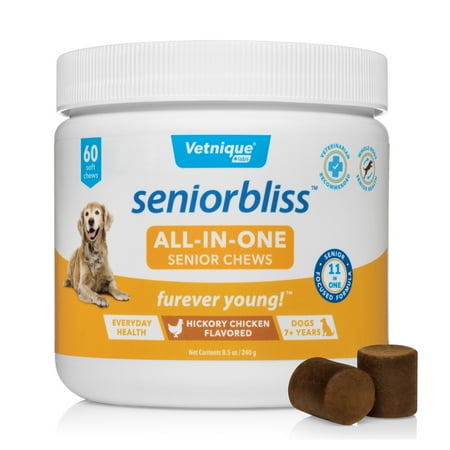UPC: 0810082380262 | Seniorbliss Daily All-in-1 Dog Health Supplement for Senior Dogs by Vetnique Labs – Hickory Chicken Soft Chews 60ct