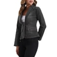 thumbnail image 4 of Chaqueta de mezclilla elástica para mujer INSPIRE CHIC con solapa, un botón y mangas largas en gris, 4 of 6