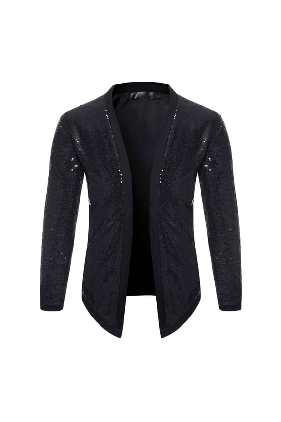 Men's Sequin Blazer Jacket Silver Party Club Wear Dinner Show Host Costume Black L