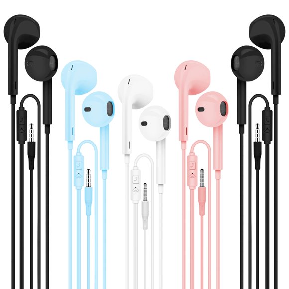 Auriculares HNEE con cable y micrófono, 5 paquetes para iPhone y Android