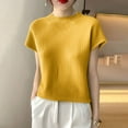 thumbnail image 6 of Posijego Women's Turtleneck Short Sleeve Tops Solid Color Knit Summer Sweater Lightweight Casual Blouses, 6 of 7