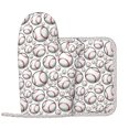 thumbnail image 2 of Sikiie Cute Baseball Oven Mitts and Pot Holders Set, Kitchen Oven Glove High Heat Resistant with Non-Slip Silicone Surface for Cooking, 2 of 7