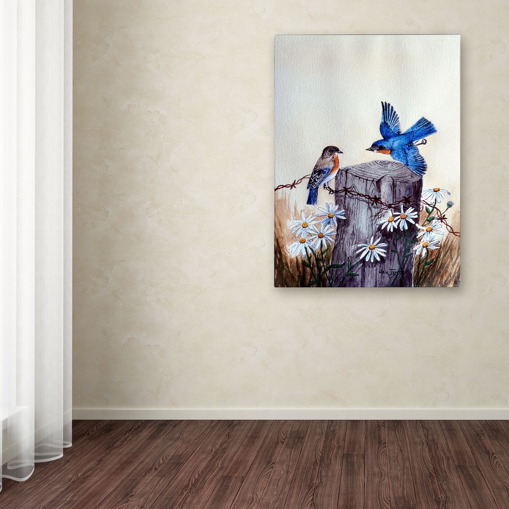 Trademark Fine Art 'Bluebirds With Daisies 3' Canvas Art by Arie Reinhardt Taylor