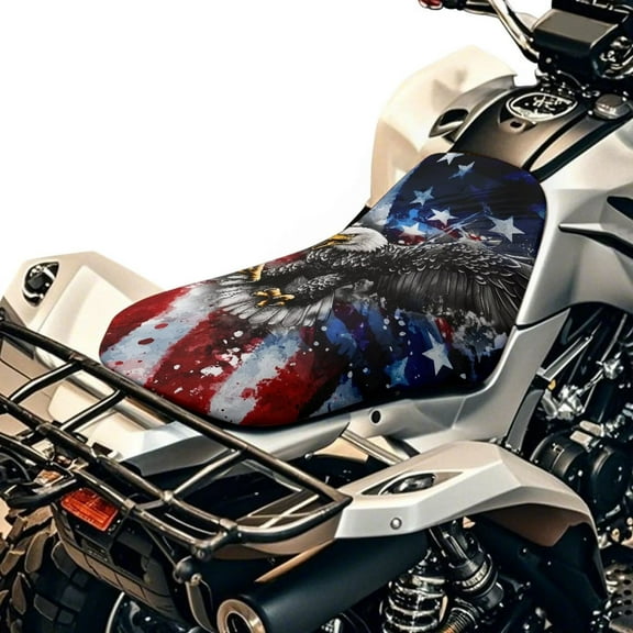 Binienty Patriotic ATV Seat Cover Eagle American Flag ATV Motorcycle Passenger Seat Cover Waterproof Motorcycle Cushion Covers Compatible with Polaris Sportsman Polaris Scrambler Honda Rancher