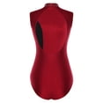 thumbnail image 2 of Choomomo Women One Piece Shiny Rhinestone Athletic Gymnastics Leotards Color Block Figure Ice Skating Costume Burgundy M, 2 of 6