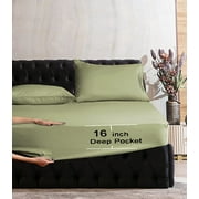 Elegant Comfort Single Fitted Sheet, Deep Pocket Solid Design, Polyester 1500 , King Sage/Green