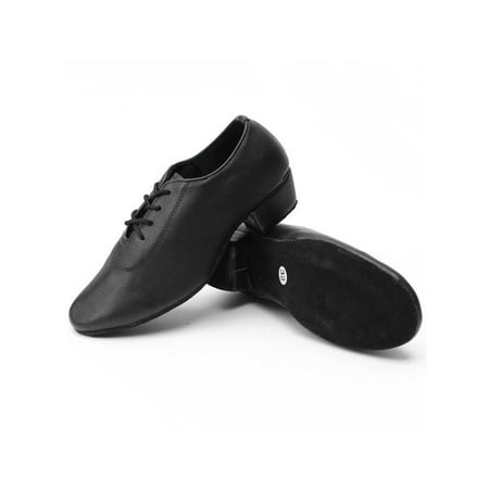 Black Men Leather Mid Heel Kid Boy Latin Tango Salsa Waltz Ballroom Dance (Best Ballroom Dance Shoes)