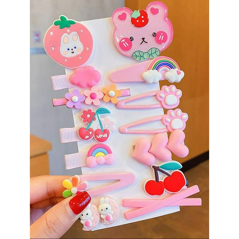12 Pieces Kawaii Hair Clips for Girls Cartoon Girl Hair Accessories,Cute  Things for Teen Girl Gifts (Pink Cat)