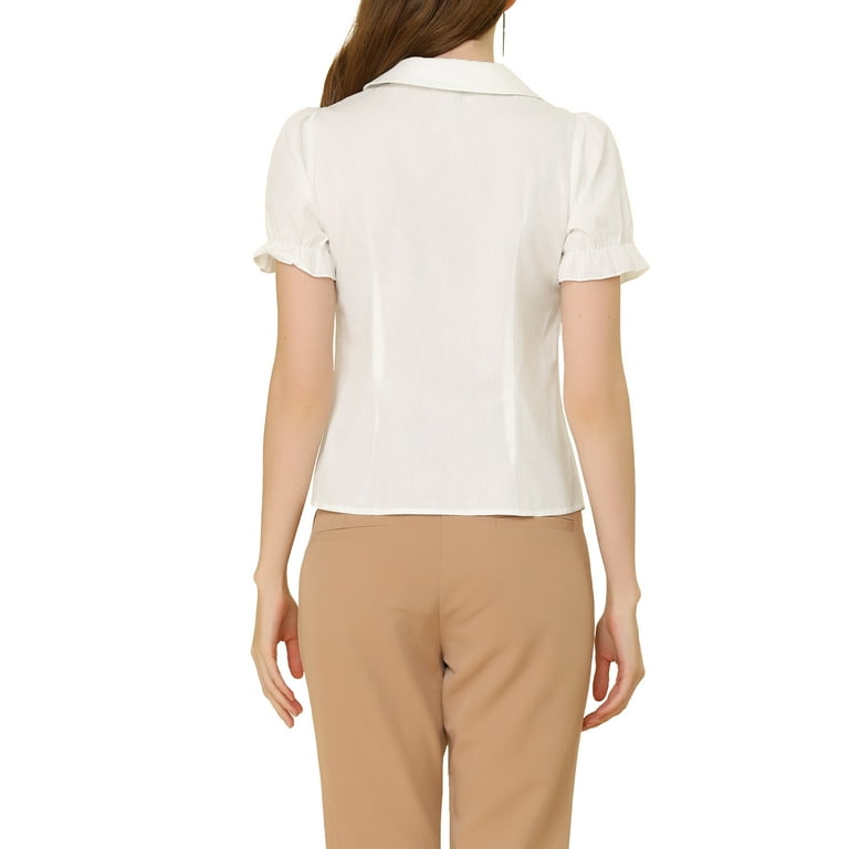 Unique Bargains Women's Puff Sleeve Peter Pan Collar Tie Unique Bargains Women's Puff Sleeve Peter Pan Collar Tie