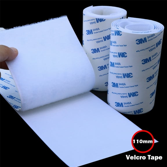 Extra Wide White Hook & Loop Tape - 110mm x 1M Heavy Duty, Heat/Waterproof, No Residue for Home & Auto DIY