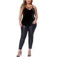thumbnail image 2 of Agnes Orinda Women's Plus Size Velvet Criss Cross V Neck Spaghetti Strap Cami Velvet Tank Top, 2 of 5