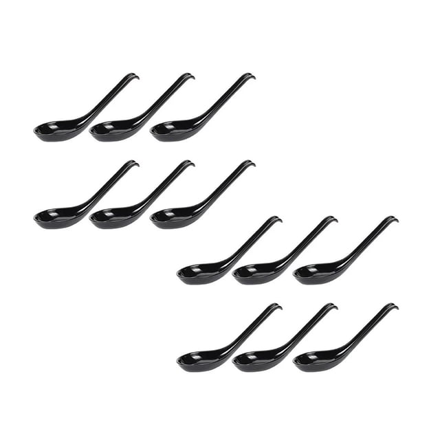 Oleegame 2PC Stainless Steel Cutlery Set Soup Spoons 6 Pack Japanese Spoons Creative Rice Spoons Chinese Asian Long Handled Restaurant Spoons Black