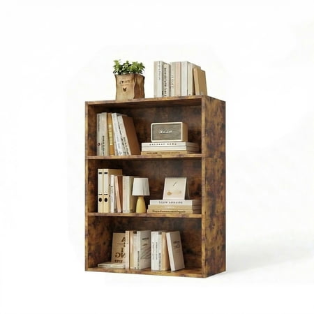 EDX 3 Tier Bookcase Storage, 40 Inch Large Tall Floor Standing Open Bookshelf for Home Office, Living Room, and Bedroom, Rustic Brown